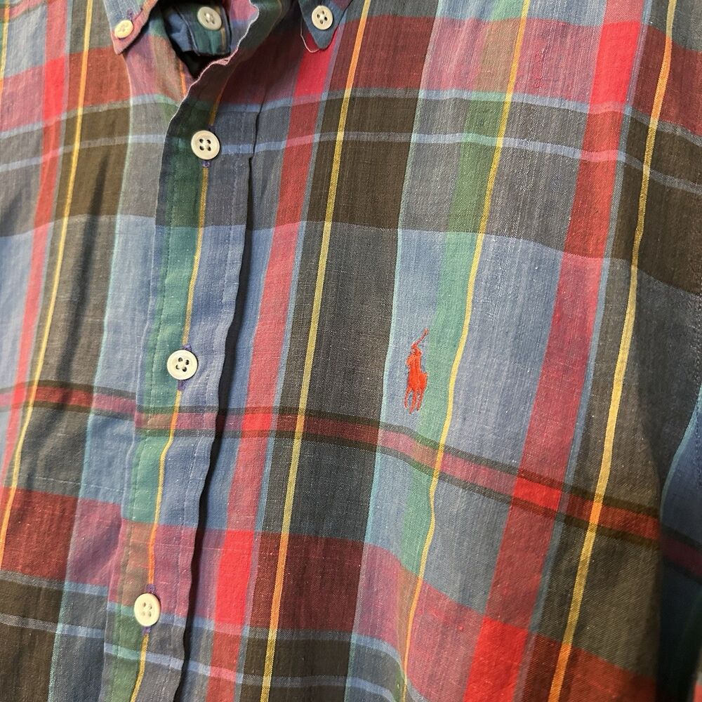 Ralph Lauren Blue label Plaid Shirt Vintage Blue And Red Mens Large Shirt Sleeve - Picture 4 of 5